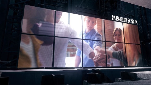 在未来派黑暗场景空间中伫立的大屏幕影像展示7预览图