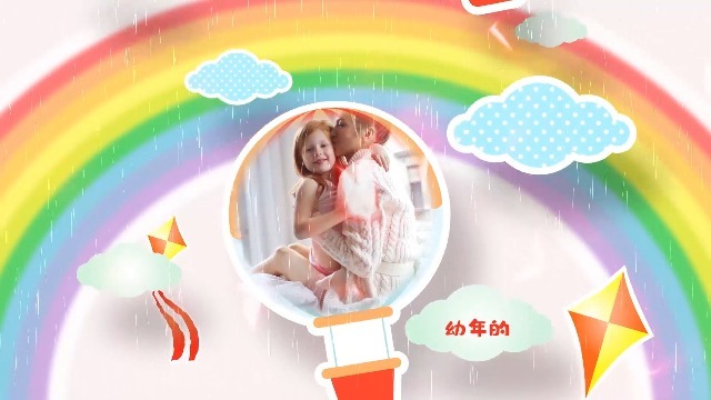 彩虹雨中漂浮上升的六一儿童节展示0预览图