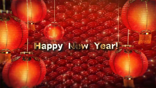 喜庆红灯笼空间中的新年金色文字祝福开场0预览图